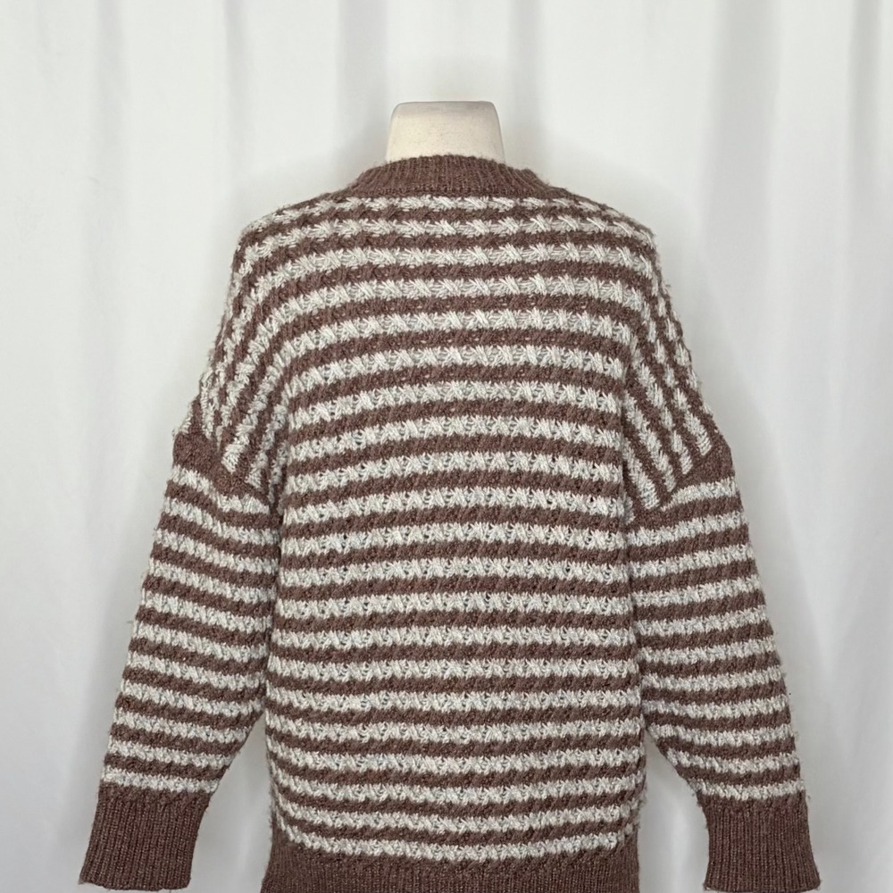 ZARA Wool Chunky Knit Oversized Sweater Brown Grey Stripes Pullover Knit Small - Picture 12 of 16